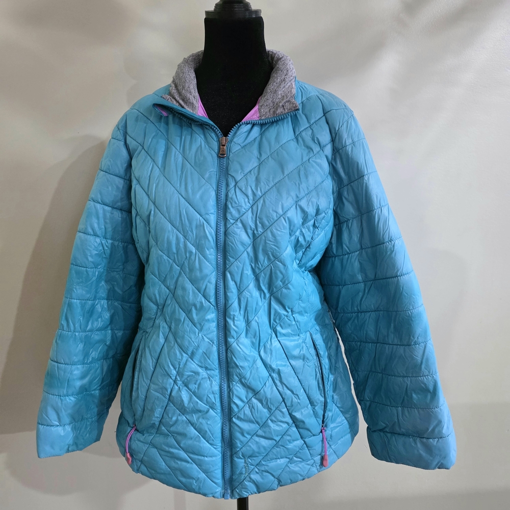 Tek Gear Turquoise Quilted Jacket with Gray Trim